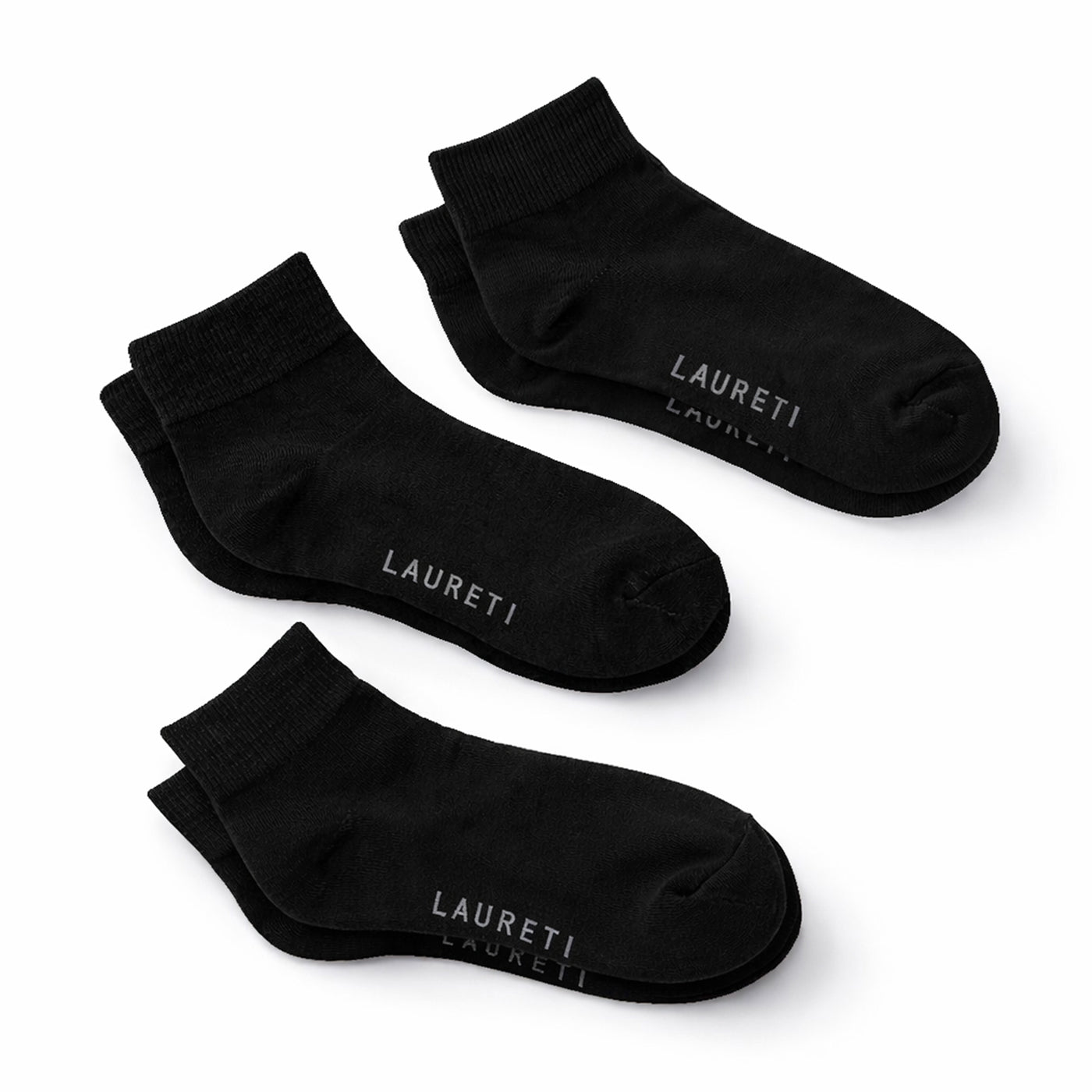 3 PAIRS LAURETI ABOVE ANKLE SOCKS ( UNISEX • FREE SIZE ) ( BLACK )
