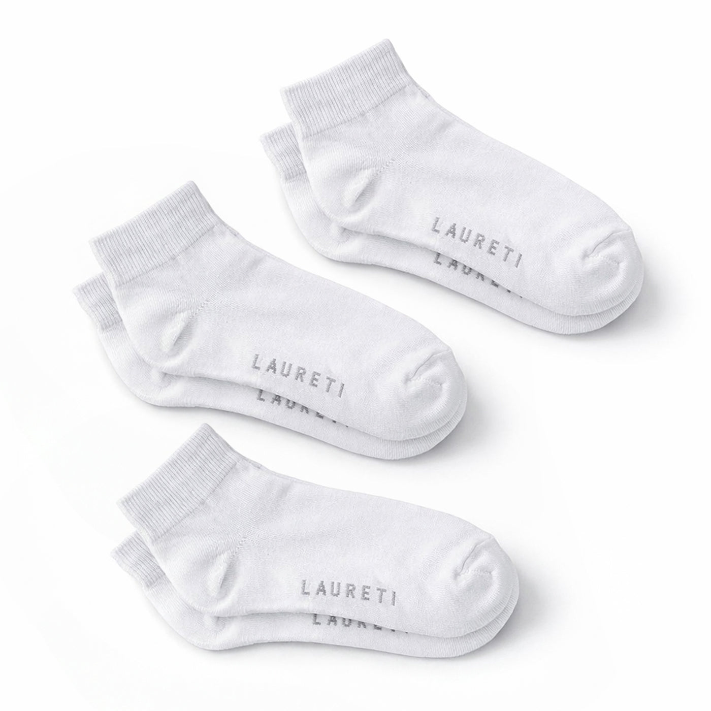 3 PAIRS LAURETI ABOVE ANKLE SOCKS ( UNISEX • FREE SIZE ) ( WHITE )