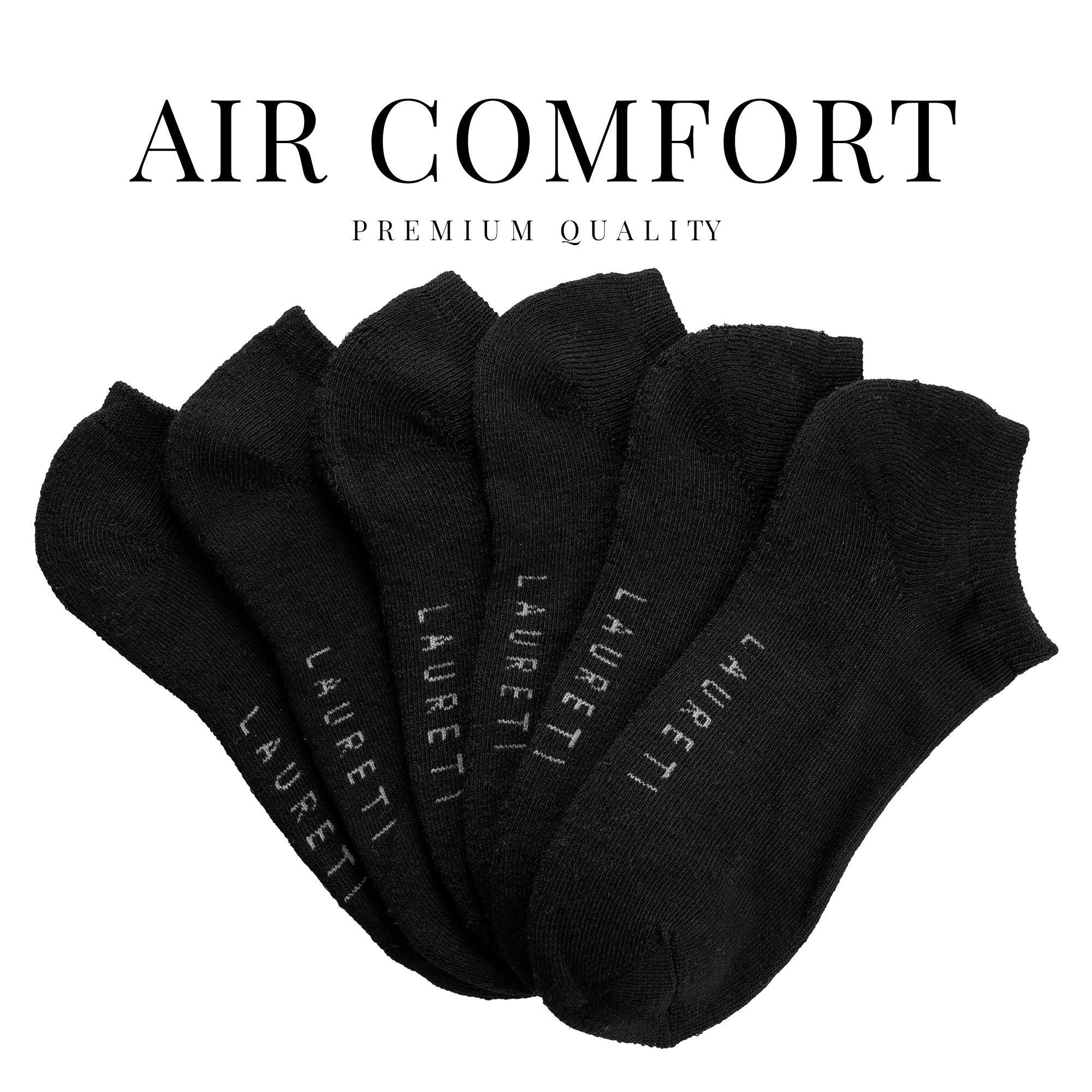 3 PAIRS LAURETI ANKLE SOCKS ( UNISEX • FREE SIZE ) ( BLACK )
