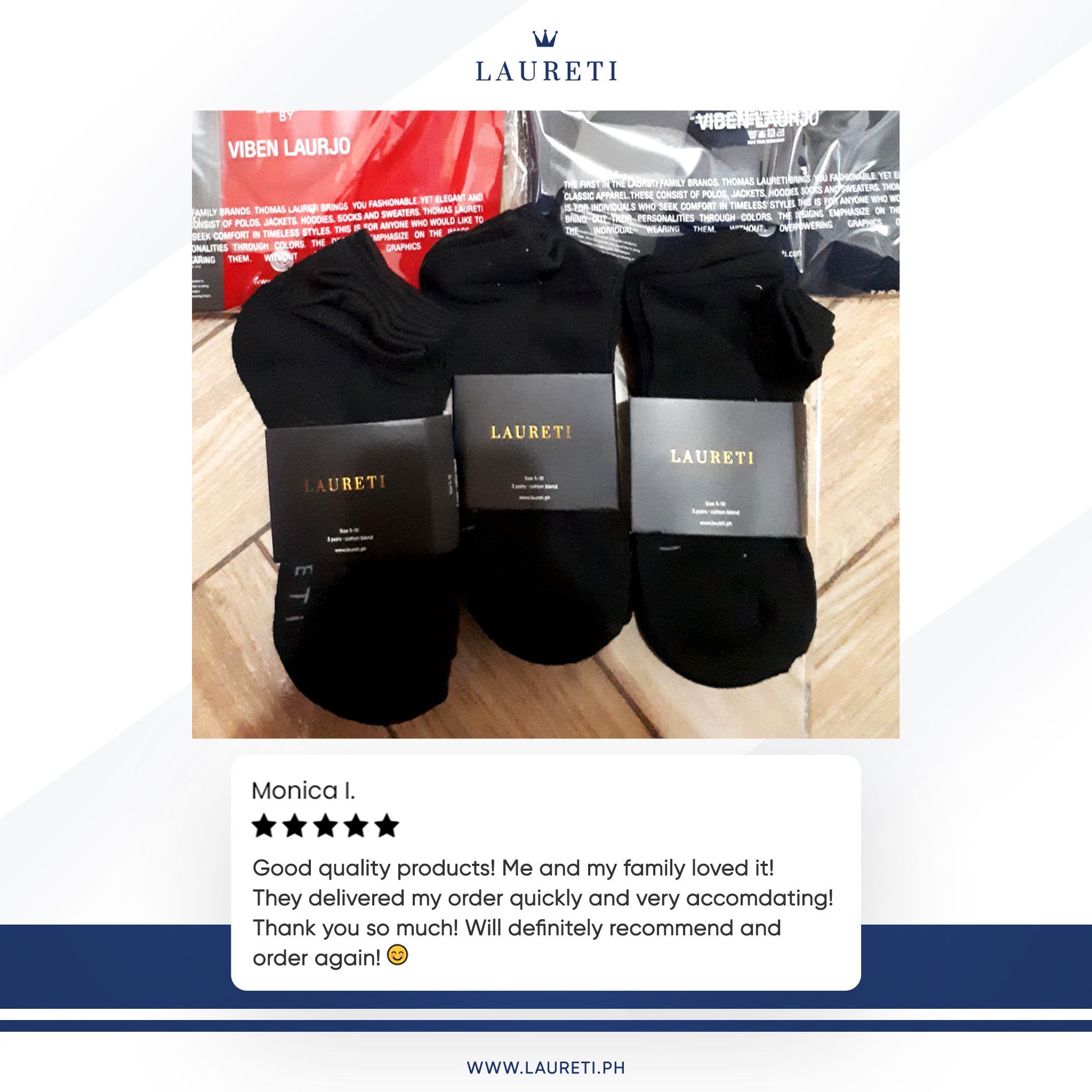 3 PAIRS LAURETI ANKLE SOCKS ( UNISEX • FREE SIZE ) ( BLACK )