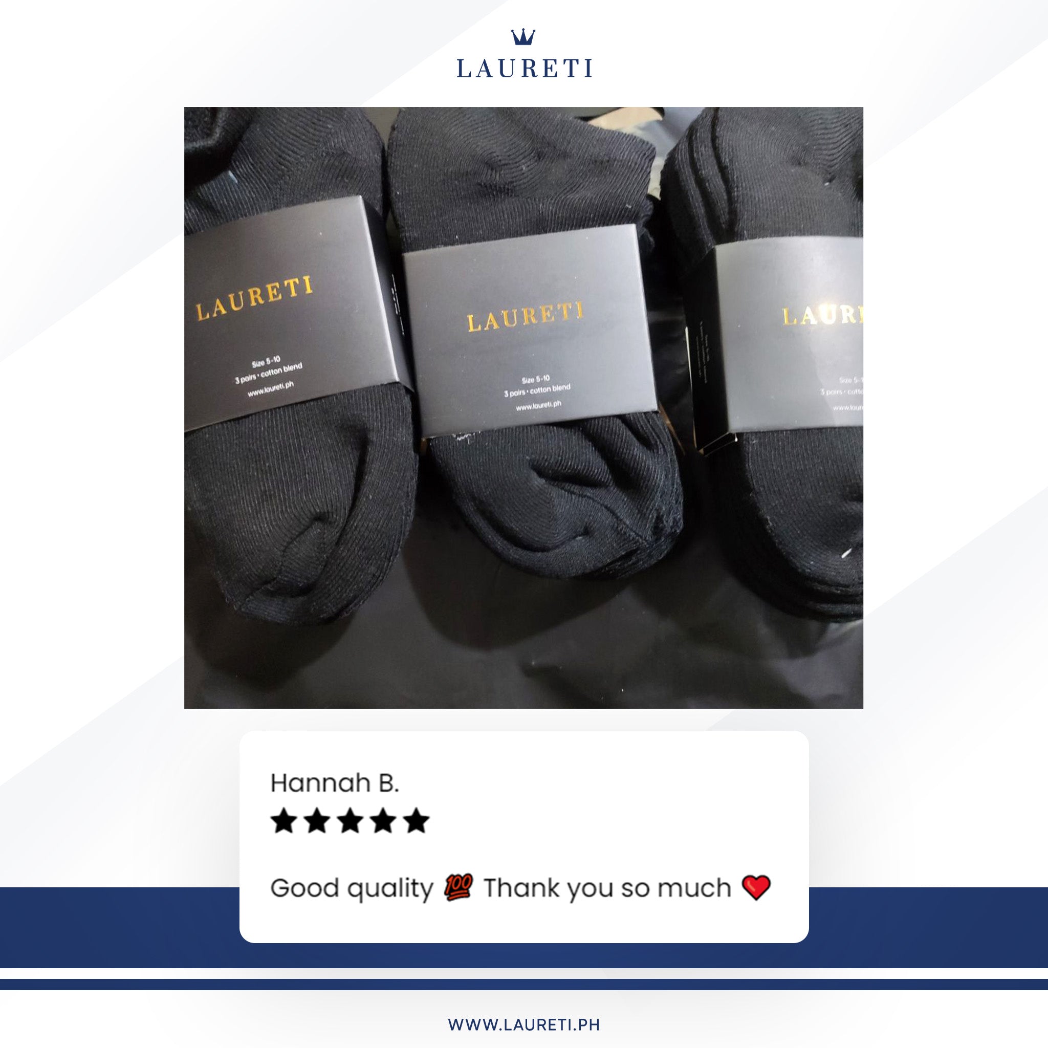 3 PAIRS LAURETI ANKLE SOCKS ( UNISEX • FREE SIZE ) ( BLACK )