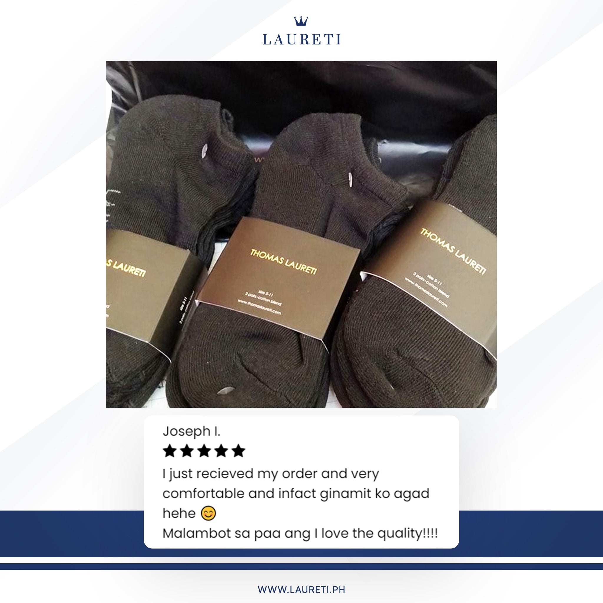 3 PAIRS LAURETI ANKLE SOCKS ( UNISEX • FREE SIZE ) ( BLACK )