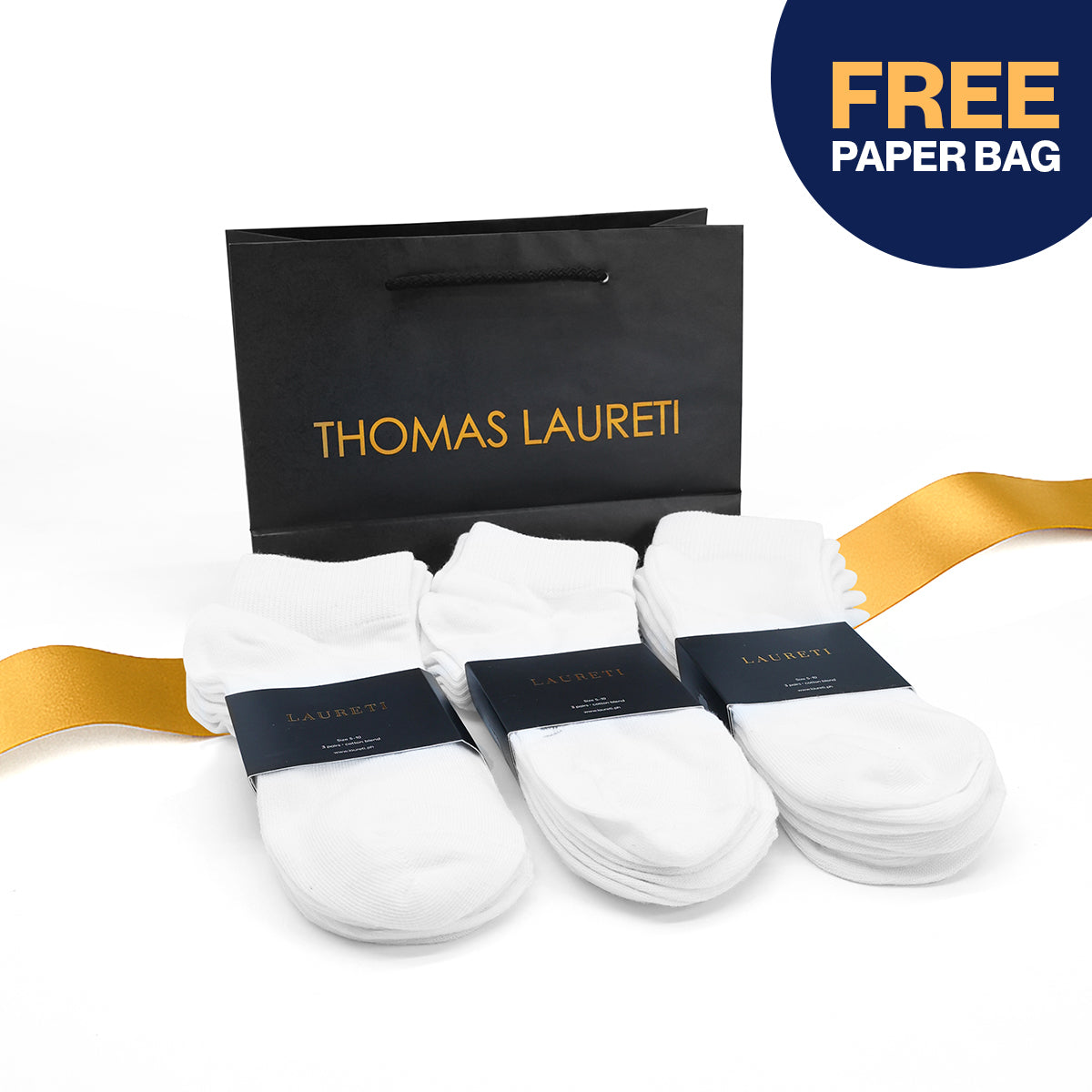 9 PAIRS LAURETI ABOVE ANKLE SOCKS ( UNISEX • FREE SIZE ) ( WHITE )