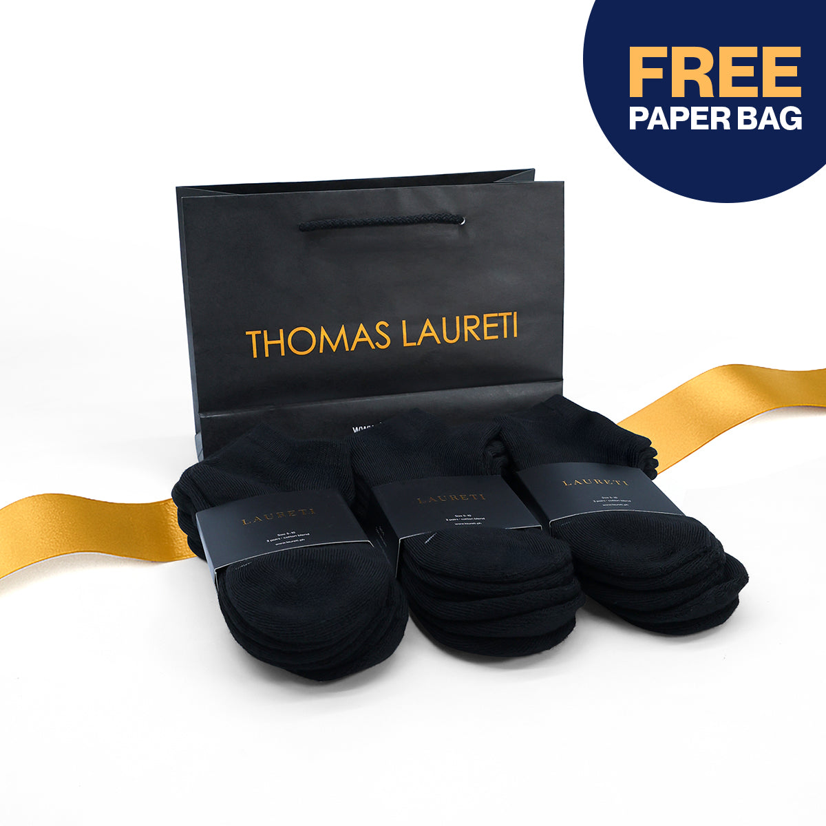 9 PAIRS LAURETI ANKLE SOCKS ( UNISEX • FREE SIZE ) ( BLACK )