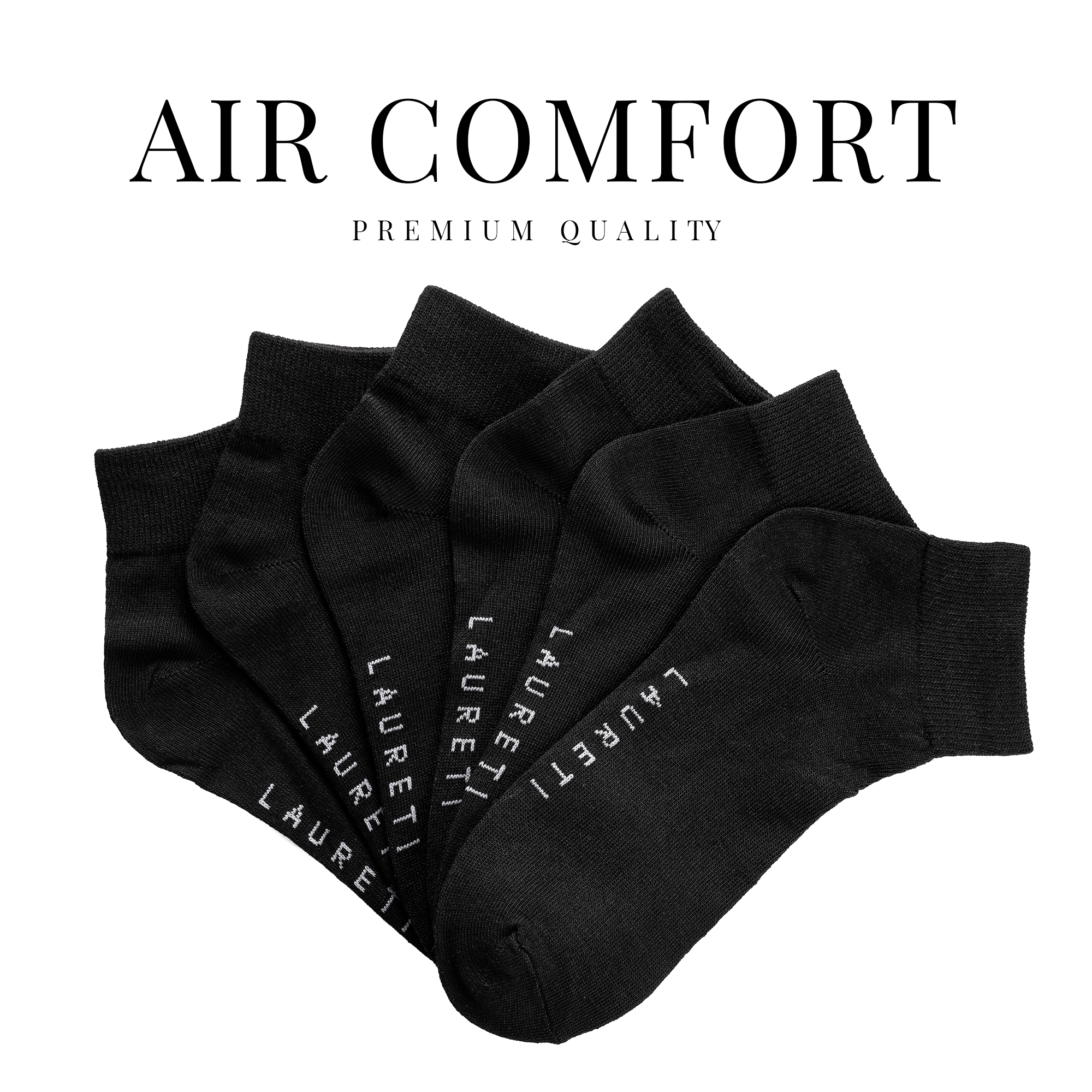 3 PAIRS LAURETI ABOVE ANKLE SOCKS ( UNISEX • FREE SIZE ) ( BLACK )