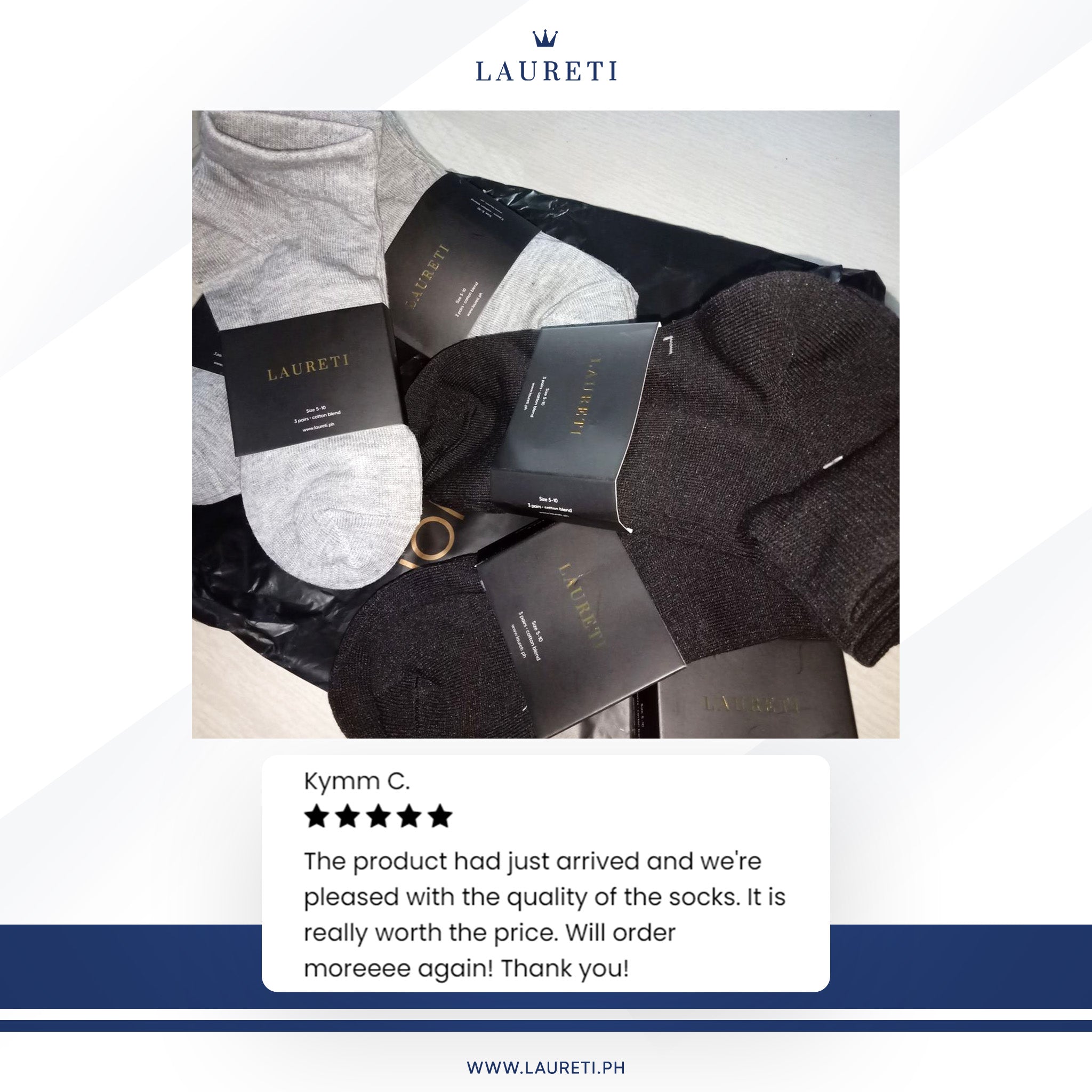 3 PAIRS LAURETI ABOVE ANKLE SOCKS ( UNISEX • FREE SIZE ) ( BLACK )