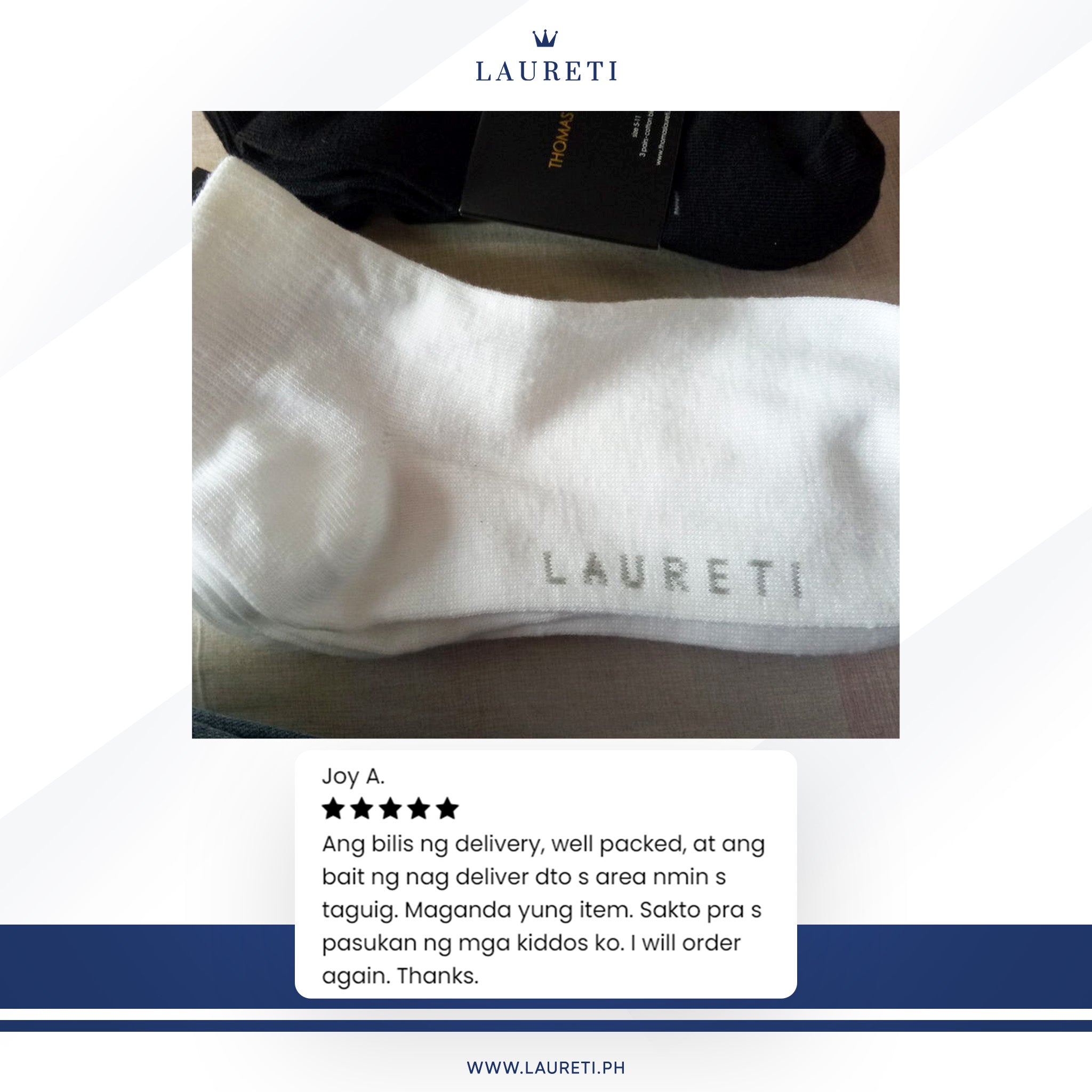 3 PAIRS LAURETI ABOVE ANKLE SOCKS ( UNISEX • FREE SIZE ) ( WHITE )