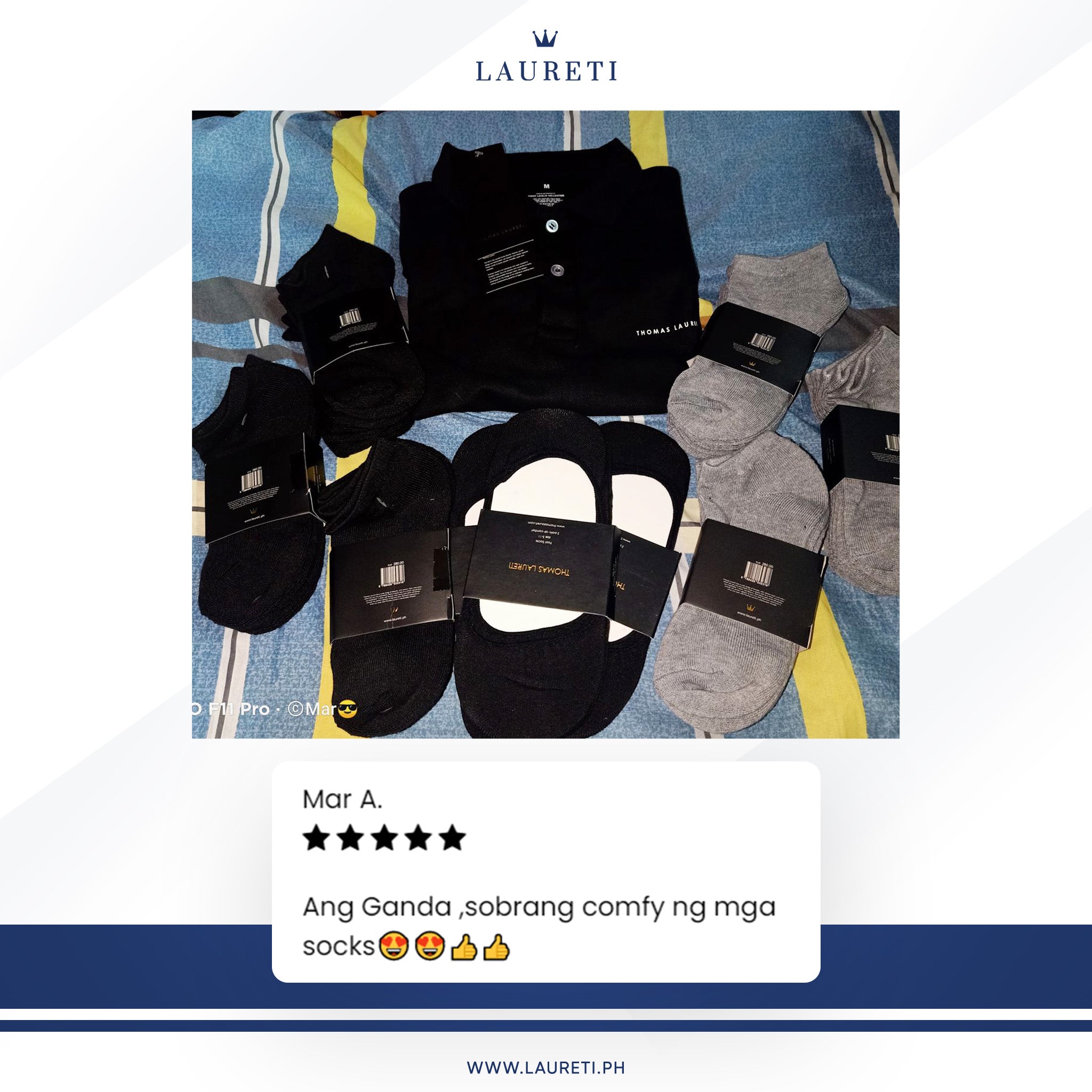 3 PAIRS LAURETI ABOVE ANKLE SOCKS ( UNISEX • FREE SIZE ) ( BLACK )