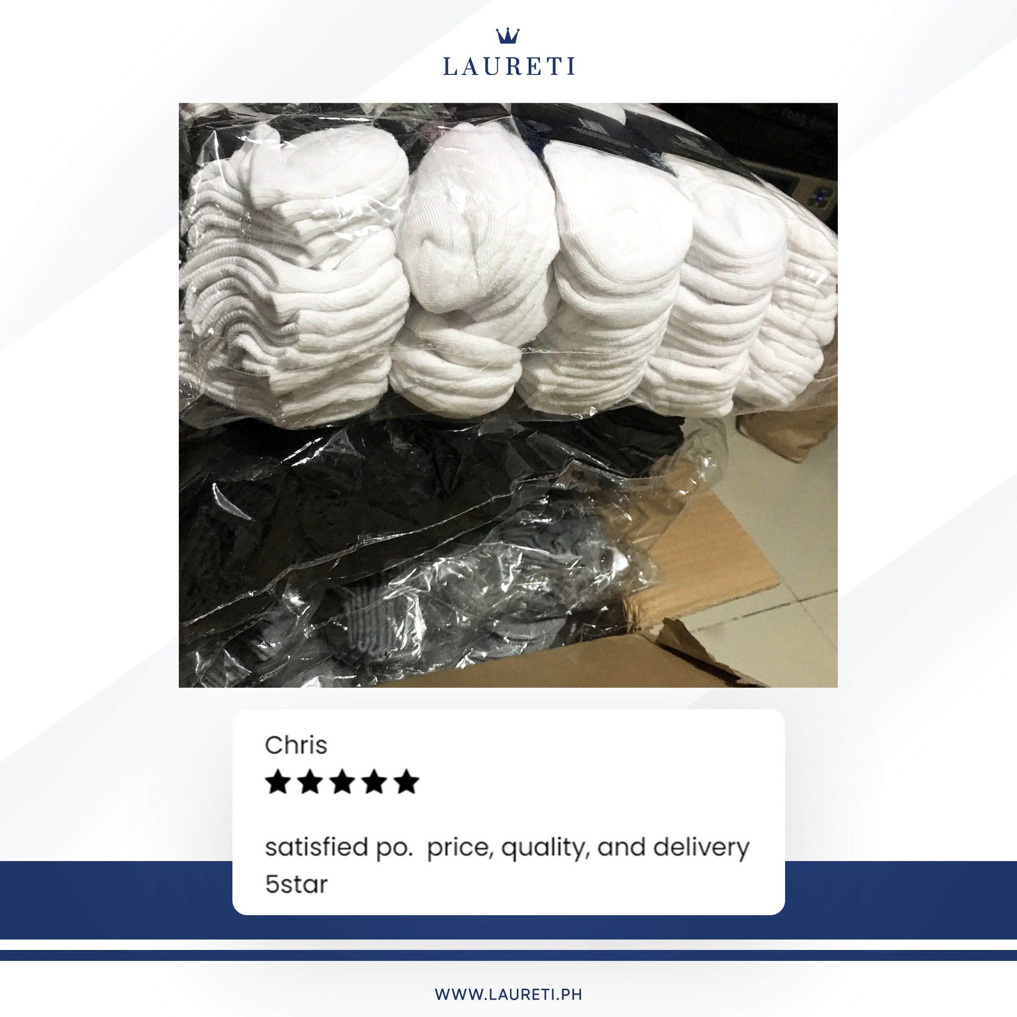 3 PAIRS LAURETI ABOVE ANKLE SOCKS ( UNISEX • FREE SIZE ) ( WHITE )