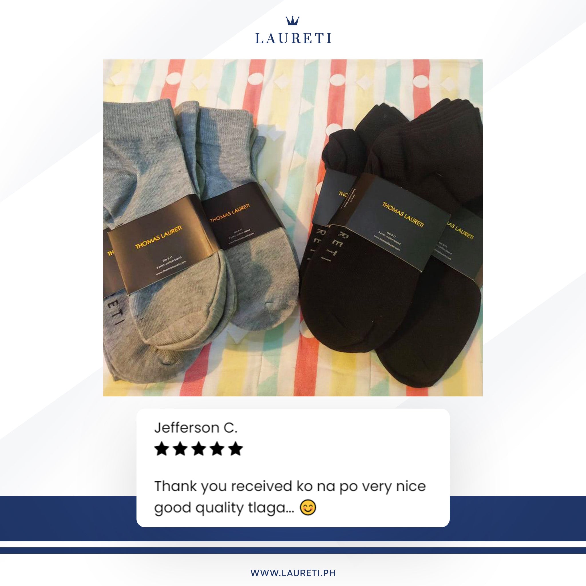 3 PAIRS LAURETI ABOVE ANKLE SOCKS ( UNISEX • FREE SIZE ) ( BLACK )