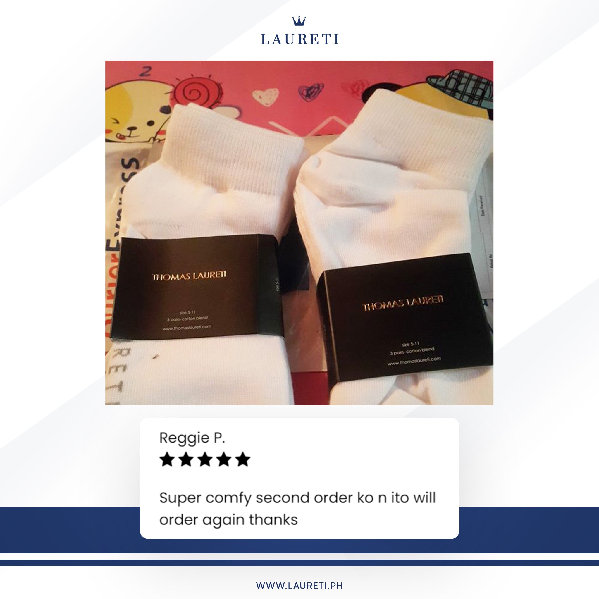 3 PAIRS LAURETI ABOVE ANKLE SOCKS ( UNISEX • FREE SIZE ) ( WHITE )