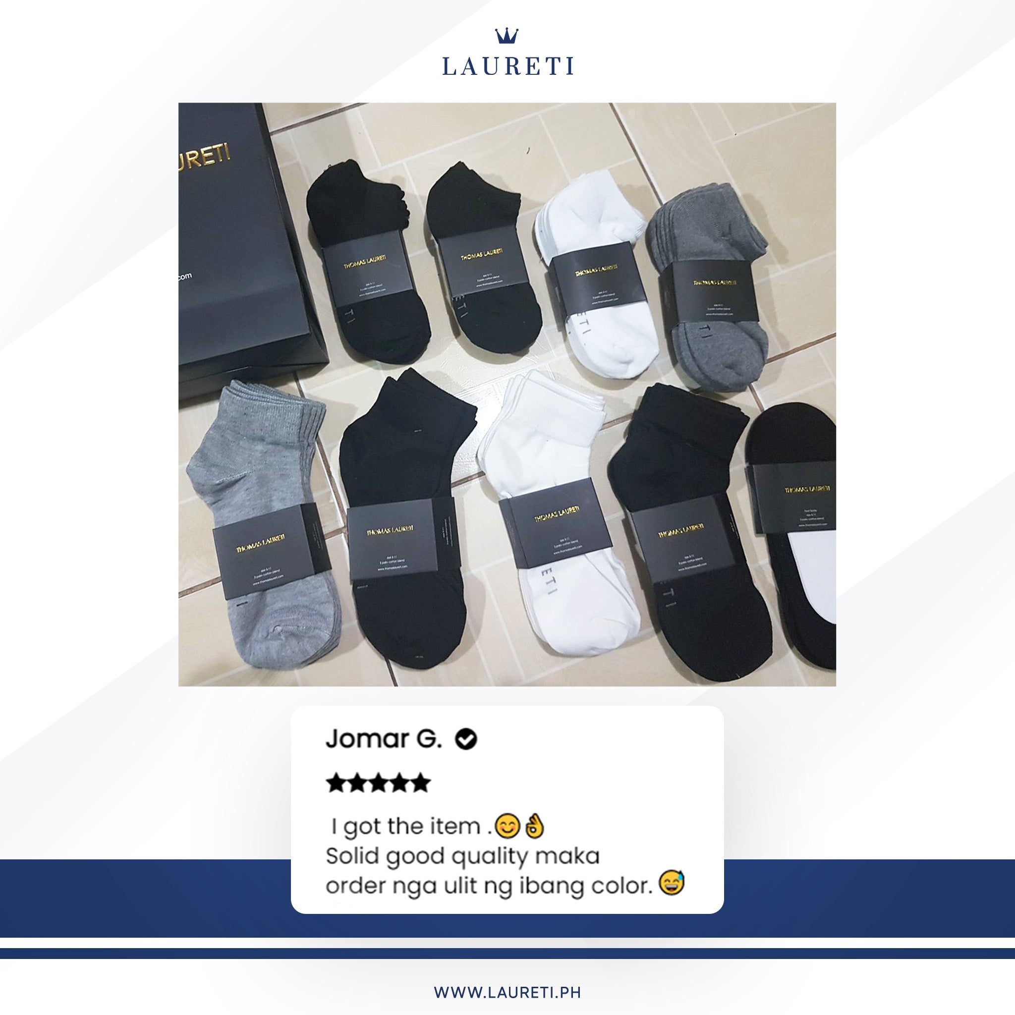 9 PAIRS LAURETI ANKLE SOCKS ( UNISEX • FREE SIZE ) ( WHITE )