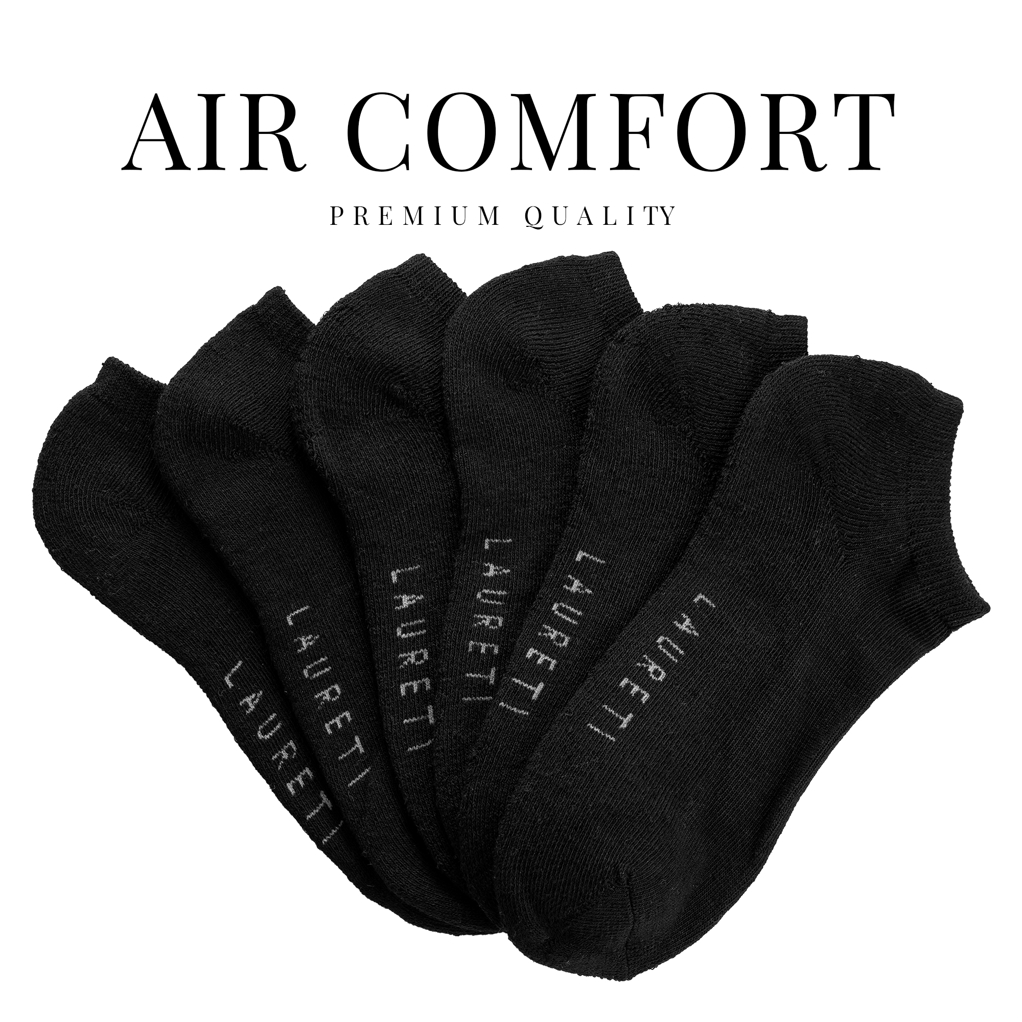 9 PAIRS LAURETI ANKLE SOCKS ( UNISEX • FREE SIZE ) ( BLACK )