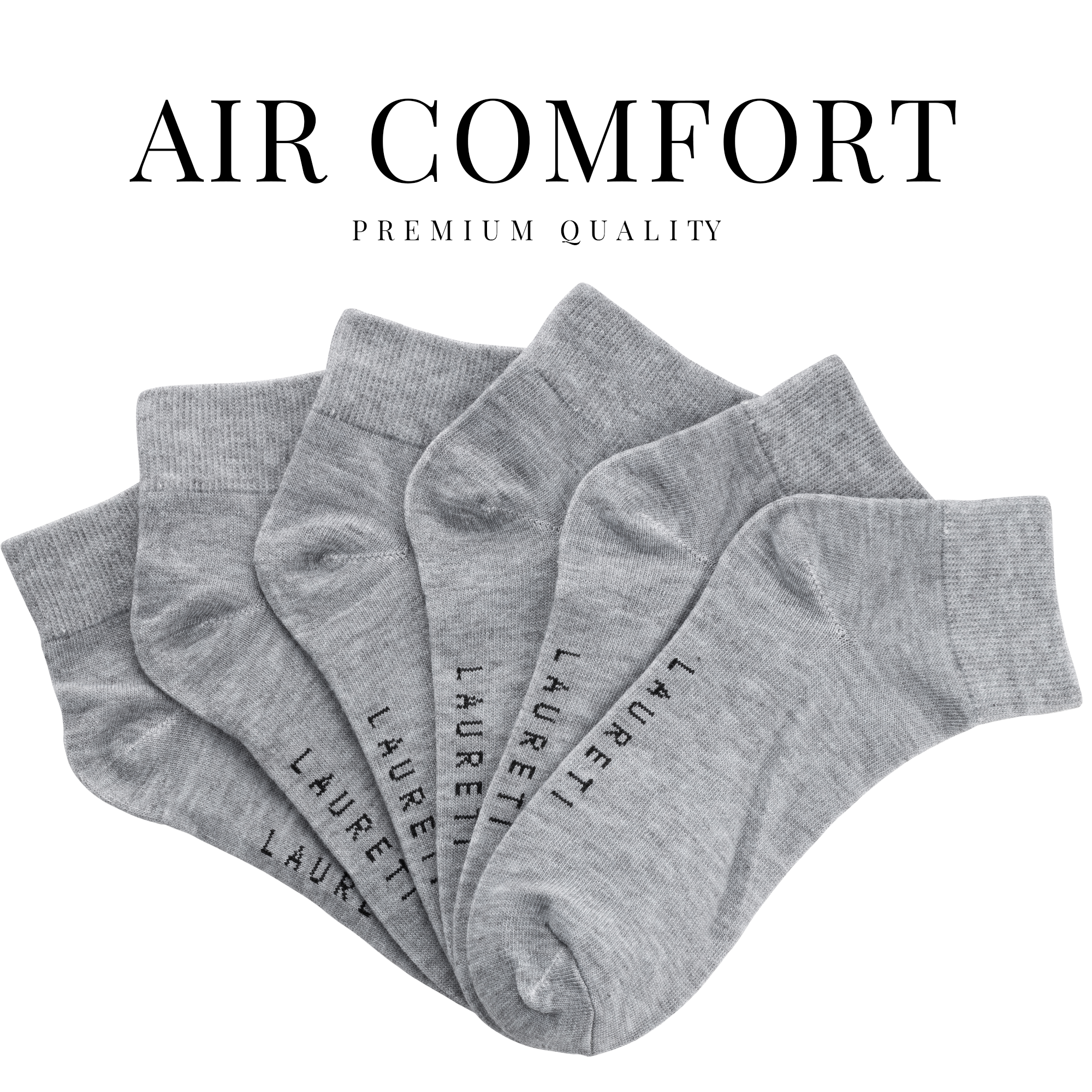 9 PAIRS LAURETI ABOVE ANKLE SOCKS ( UNISEX • FREE SIZE ) ( GRAY )