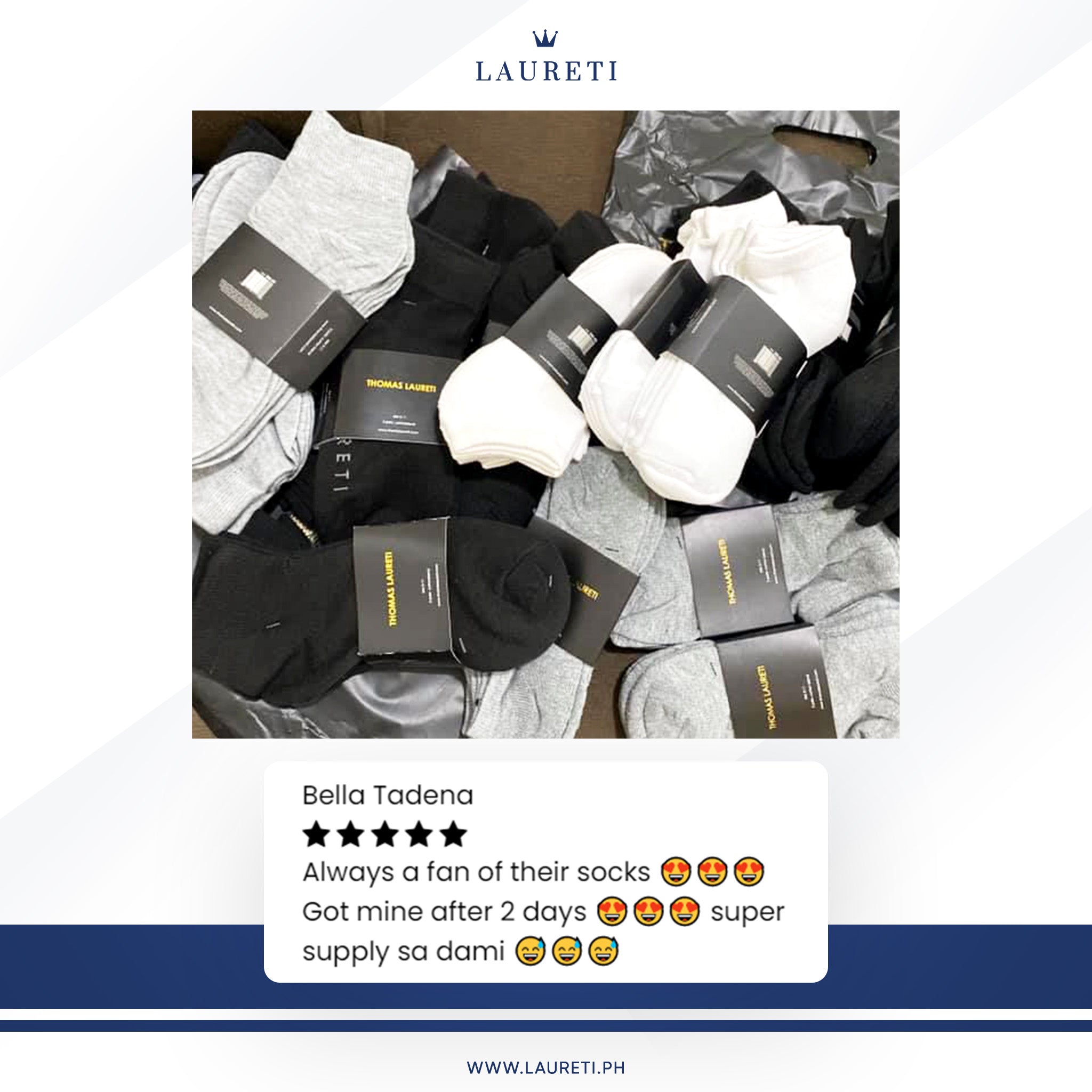 9 PAIRS LAURETI ANKLE SOCKS ( UNISEX • FREE SIZE ) ( WHITE )