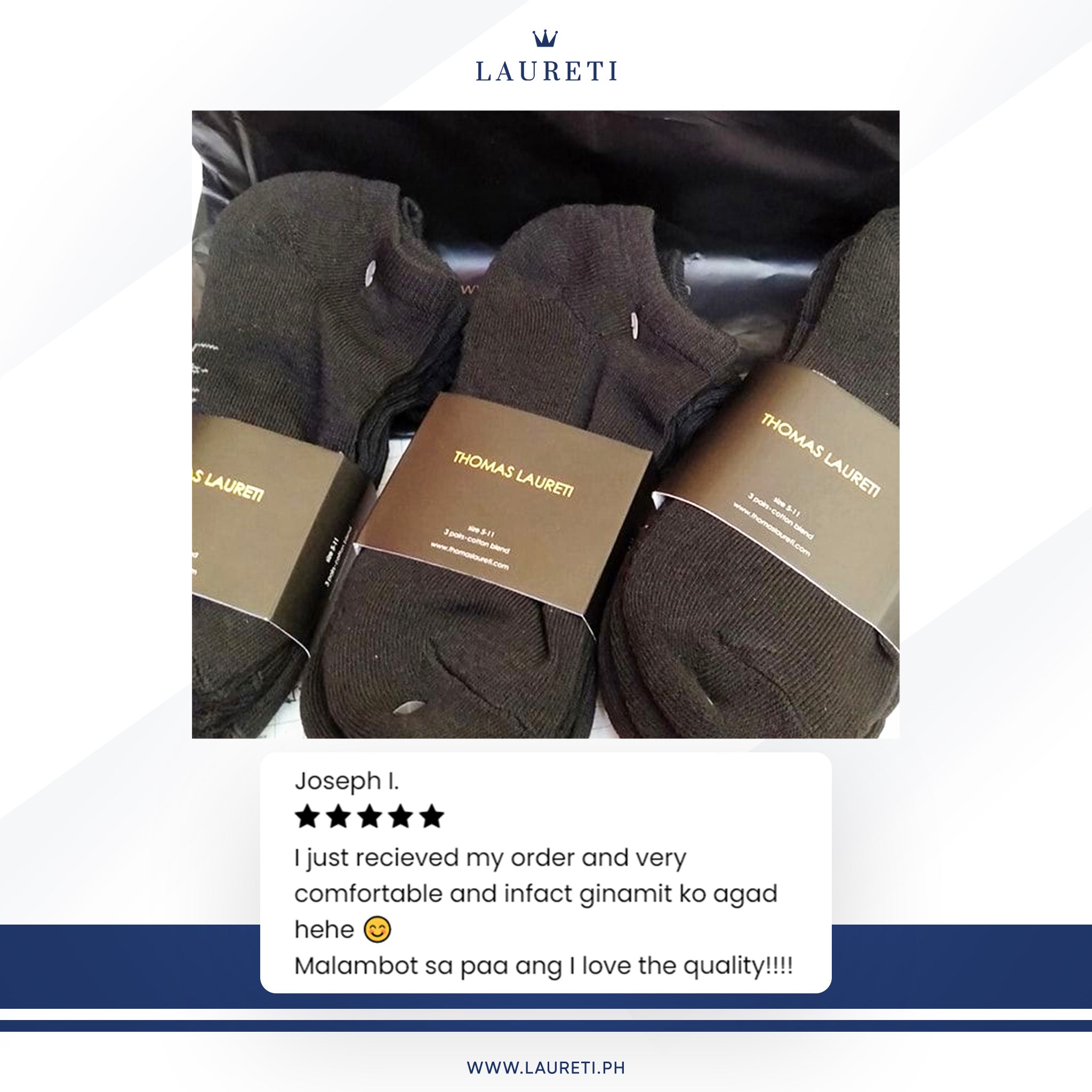 9 PAIRS LAURETI ANKLE SOCKS ( UNISEX • FREE SIZE ) ( BLACK )