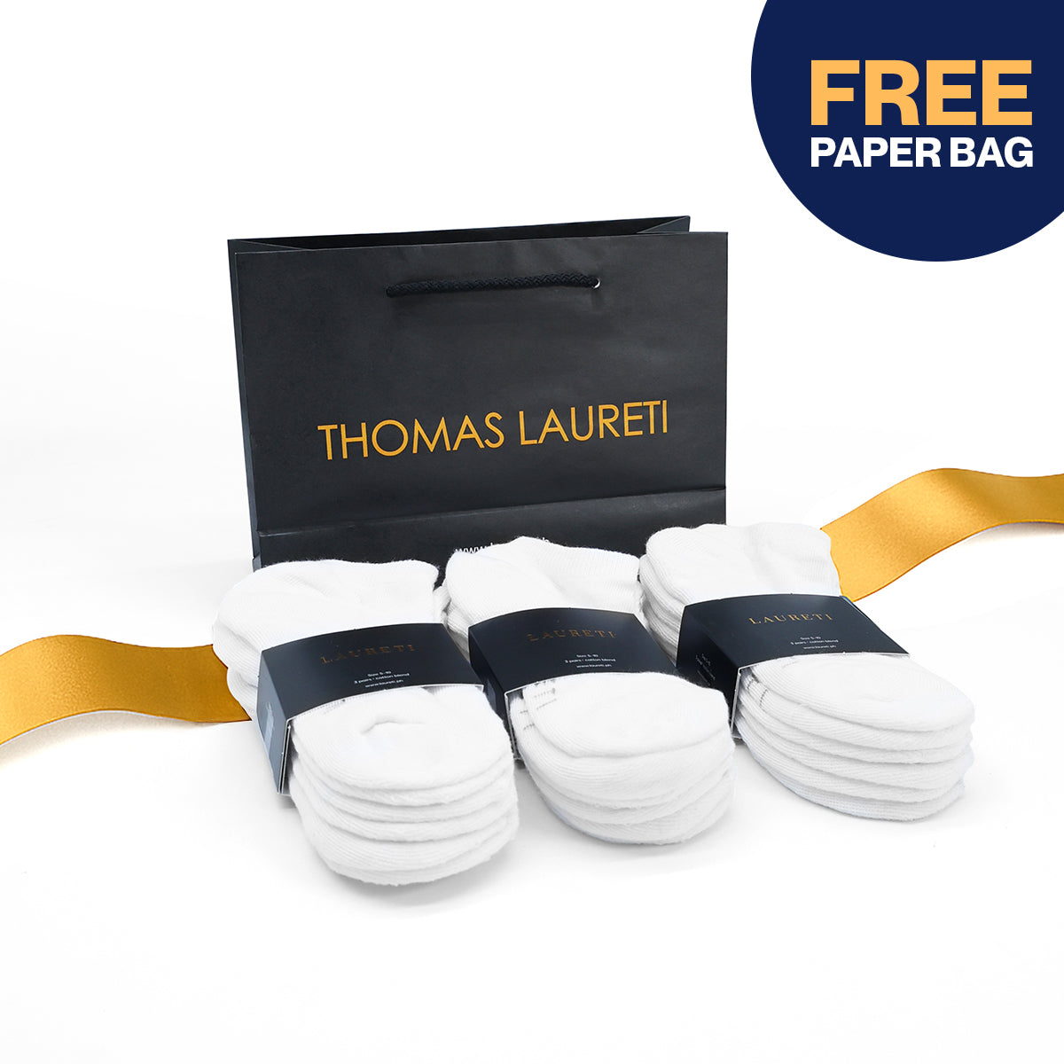 9 PAIRS LAURETI ANKLE SOCKS ( UNISEX • FREE SIZE ) ( WHITE )