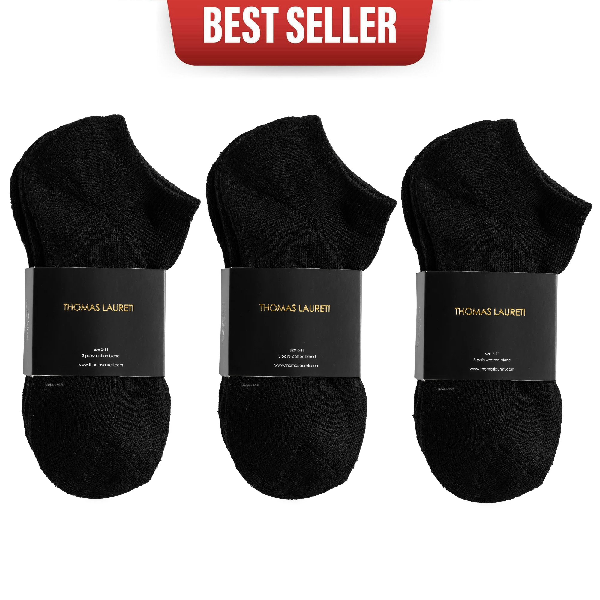 9 PAIRS LAURETI ANKLE SOCKS ( UNISEX • FREE SIZE ) ( BLACK )