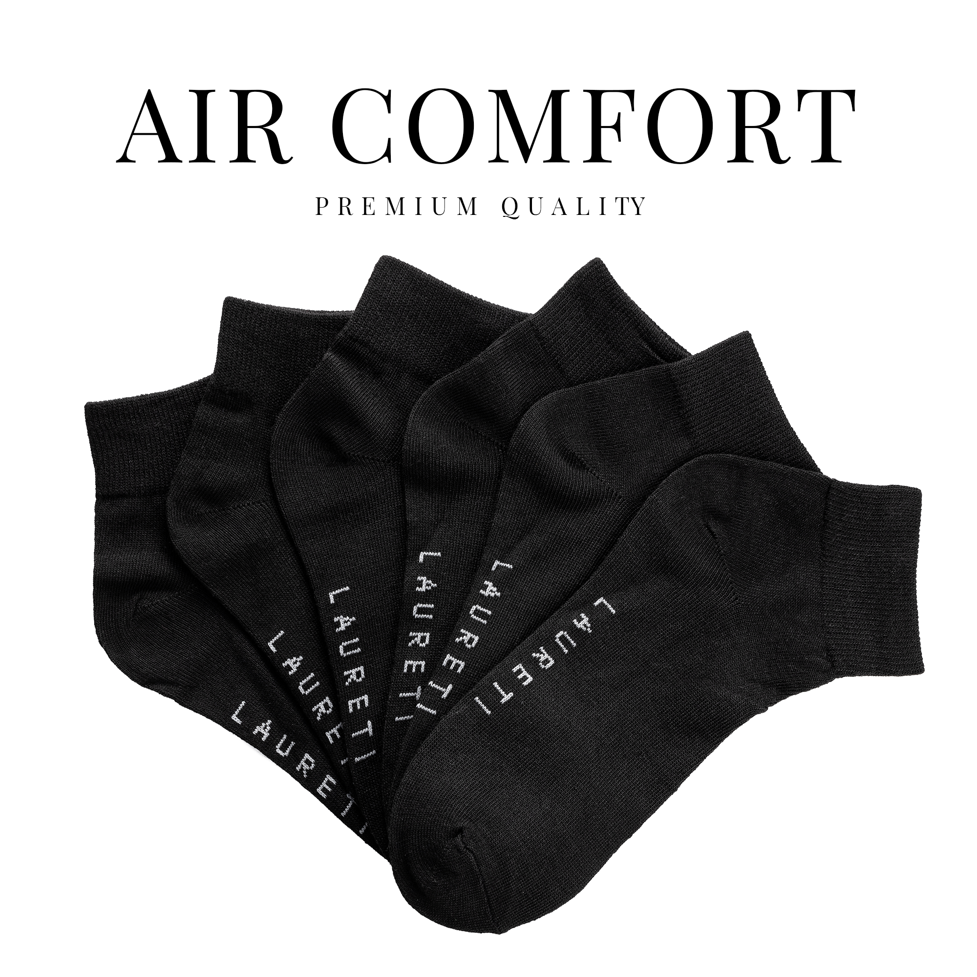 9 PAIRS LAURETI ABOVE ANKLE SOCKS ( UNISEX • FREE SIZE ) ( BLACK )