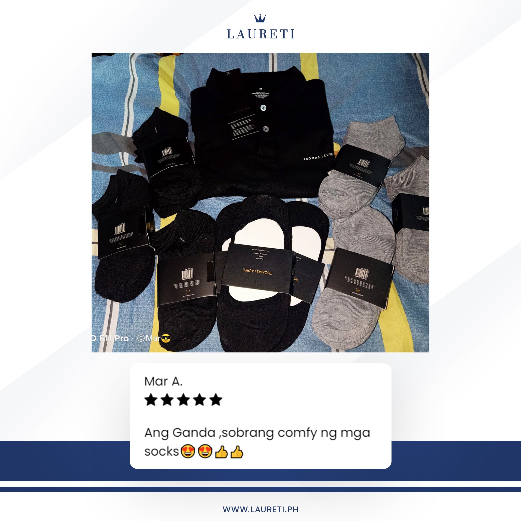 9 PAIRS LAURETI ABOVE ANKLE SOCKS ( UNISEX • FREE SIZE ) ( ASSORTED )