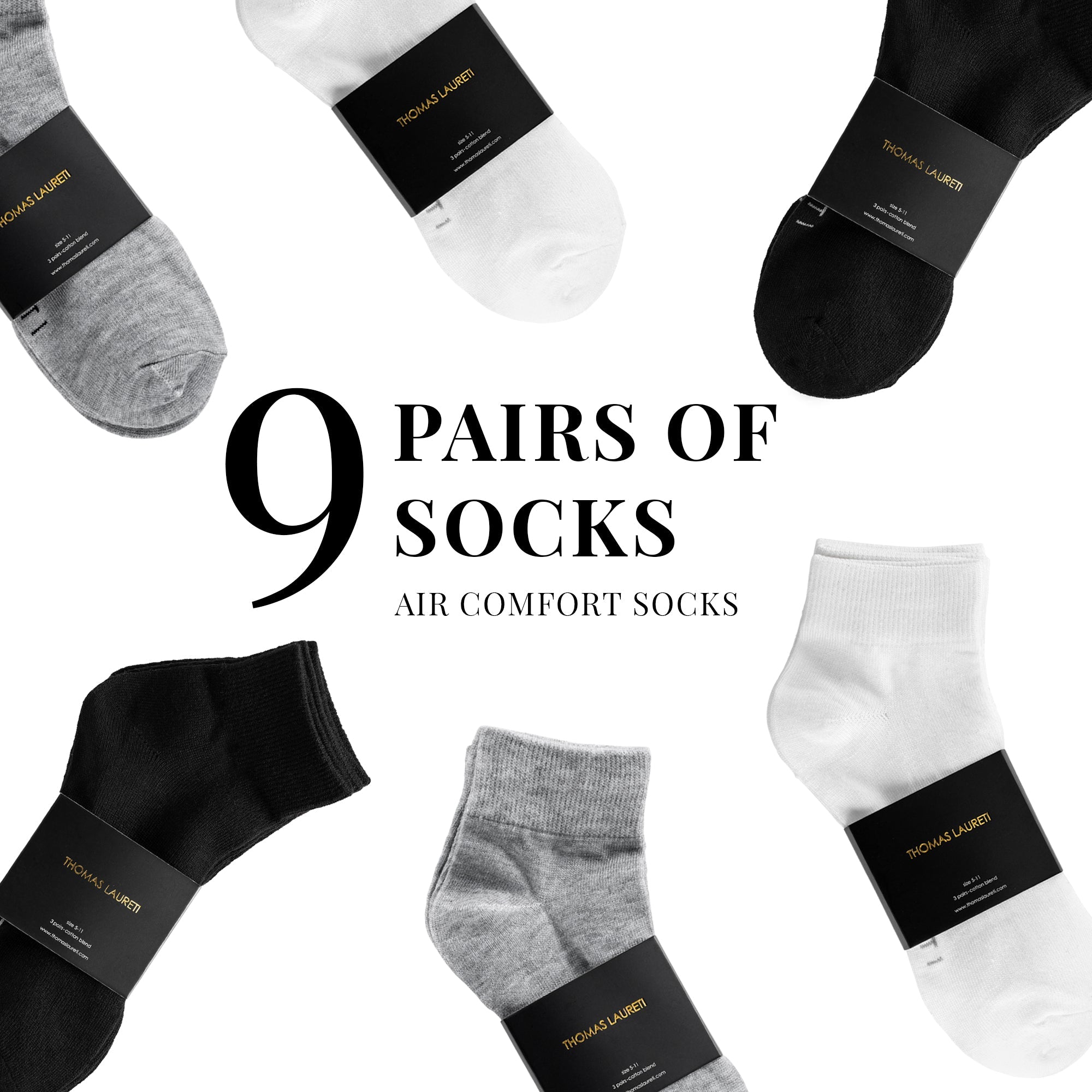 9 PAIRS LAURETI ABOVE ANKLE SOCKS ( UNISEX • FREE SIZE ) ( ASSORTED )